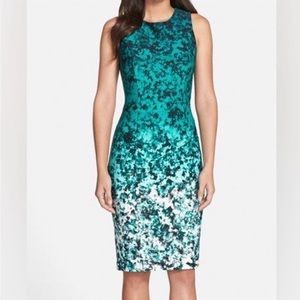 VINCE CAMUTO Sheath Scuba Midi Dress Green Floral Ombre Size 12 NWT